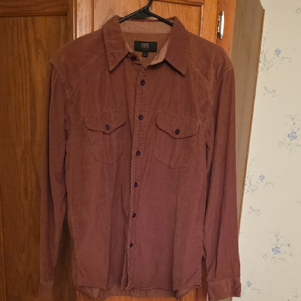 Frye Men's Corduroy Button-Front Shirt in Rust Brown